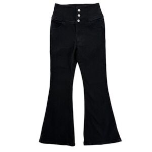 Wego Standard Pants Womens Small Black High Rise Flare Stretch Denim Waist Fit